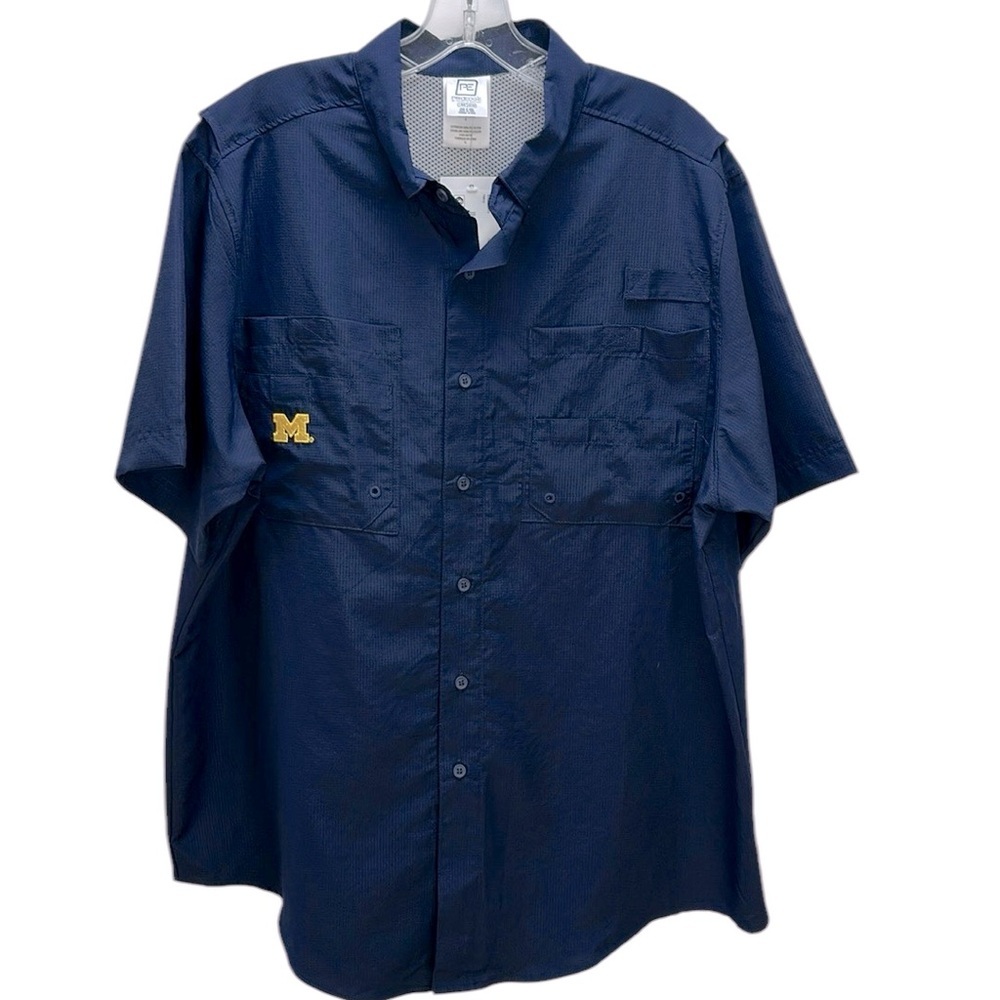 Proedge Navy Button Fishing Shirt L UPF 50 Vented Ripstop Michigan Wolve…‎